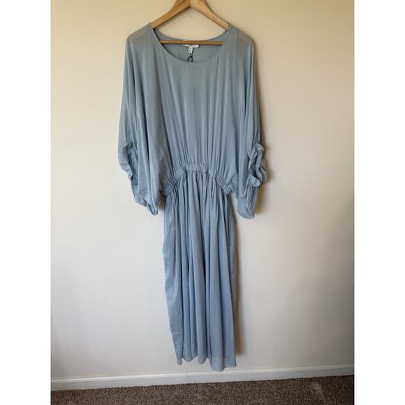 Banana Republic Dress Large Powder Blue Eliana NWT Cotton Silk Maxi Flowy Boho - Picture 2 of 12